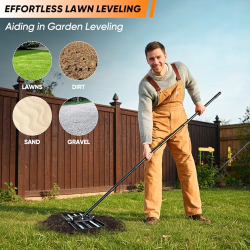 Saker Lawn Leveling Rake 30x10 Inch, Lawn Leveler Tool with 73-Inch Stainless Steel Handle, Heavy Duty Landscape Rake fo - Additional View