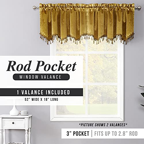 Regal Home Collections Egyptian Velvet Valance - Gold Valance Rod Pocket With Tasseled Ends - Room Darkening Velvet Drapes (52In W X 18In, Gold) #TOP2
