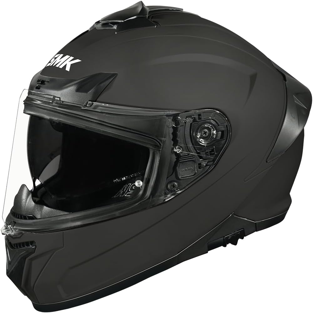 SMK Typhoon Solid ISI ECE & DOT Certified Full Face Dual Visor Helmet for Men and Women with Pinlock Fitted Clear Visor and Inner Sun Visor