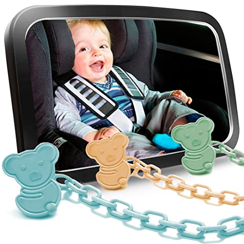 Espejo Coche Bebe Asiento Trasero con Giro 360º, Espejo Retrovisor Coche con 3 Chupeteros para Ver a tu Hijo en Conducción Segura, Accesorio Esencial para tu Hijo, Espelho carro bebe