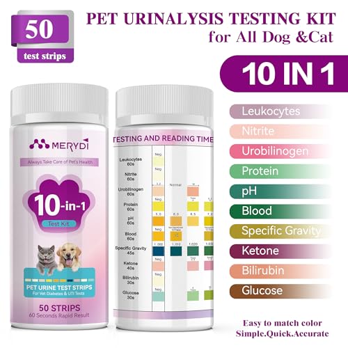 Image of Dog & Cat Urine Test Strips, 10 Way Pet Urinalysis Testing Kit for Ketone, Glucose, pH and Nitrite, Reagent Strips