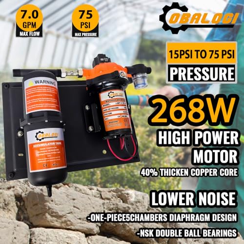 Image of 12V DC RV Fresh Water Pump, 7.0GPM 75PSI, Five Chamber Self-Priming Diaphragm Pump, with 1L Pressure Tank