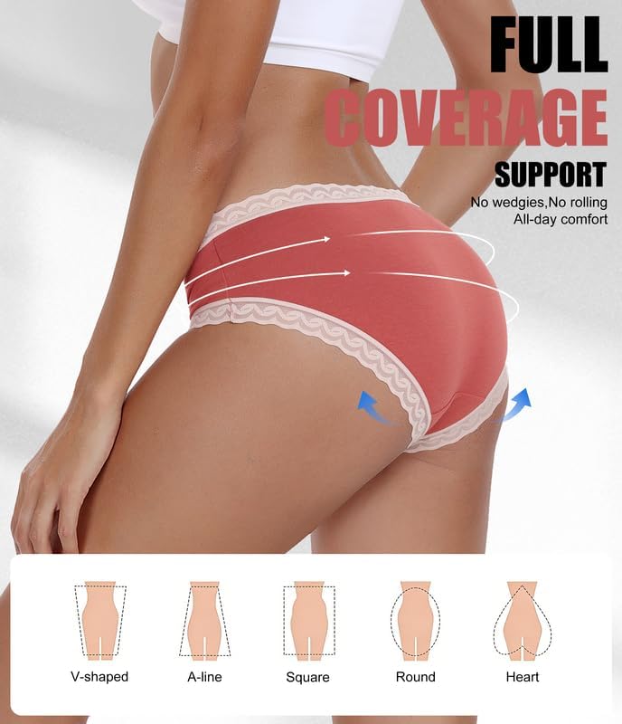 ANLIQI Cotton Underwear for Women Soft Lace Trim Hipster Panties Low Rise Bikini Undies Multipack - Image 6