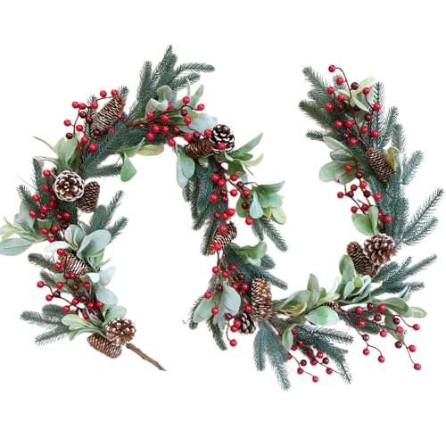TEMPUS 6Ft Artificial Greenery Winter Garland with Frosted Pinecones and