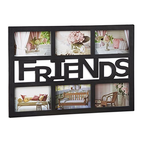 Relaxdays 10021992 Cadre photos Friends pour 6 photos Galerie Photothèque mural plastique HxlxP: 33 x 48 x 1,5 cm, noir