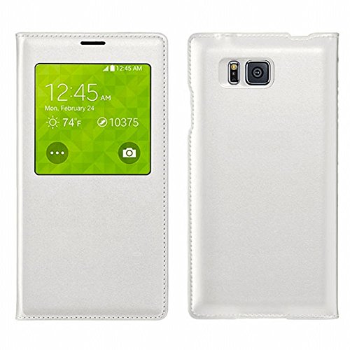 Jienuoda PHONE18® Etui Housse S-View Flip Cover pour Samsung Galaxy Alpha + Cable Micro USB + Mini Stylet Screen Touch - Blanc