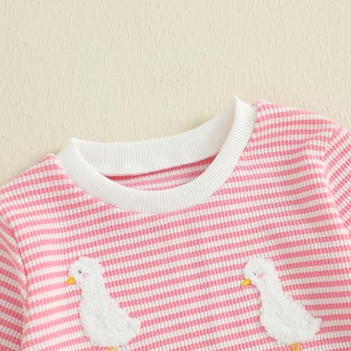 Newborn Baby Girl Fall Outfit Silly Goose Sweatshirt Bubble Romper Waffle Long Sleeve Striped Bodysuit Farm Clothes4