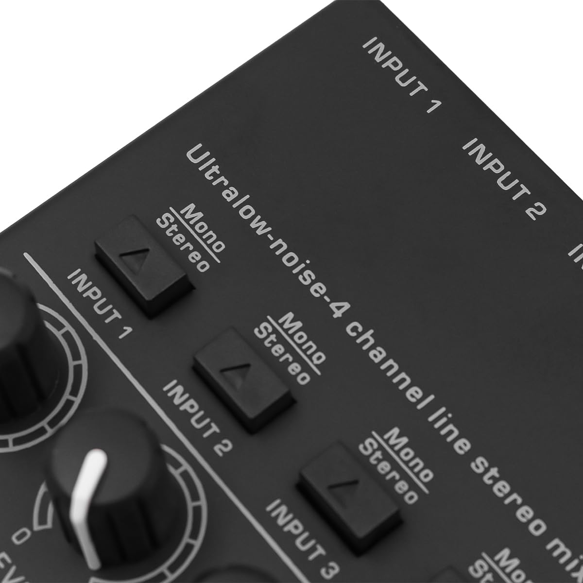 WANGCL Mezclador de audio de 4 canales con ajuste de volumen separado y rendimiento de ruido ultrabajo para micrófonos, guitarras, bajos, teclados y mezcladores de escenario