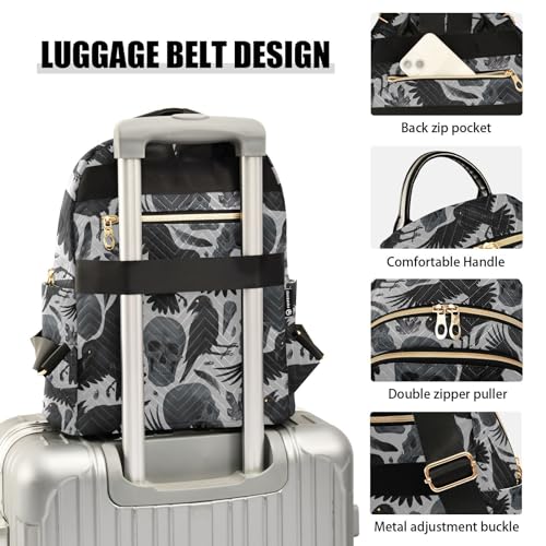 Image of Gothic Crows Skulls Gothic Mini Backpack Fashion Backpack Purse for Women,Handbag Shoulder Bag Casual Daypack, Ladies Gift for College Work (M)