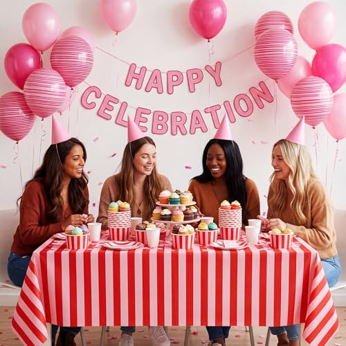 Image of Zopeal 50 Count Red and Pink Striped Ice Cream Cups Paper Dessert Bowls | 9 oz Disposable Ice Cream Bowls, Birthday Party Supplies, Snack Cups Sundae Picnic Yogurt Bowls for Food