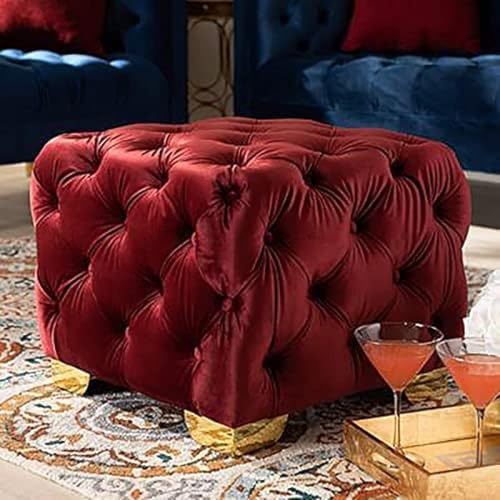 NGAMITSX Mesa de Centro con reposapiés cúbico tapizado con Botones Cuadrados de Terciopelo para Sala de Estar o Dormitorio, Color Rojo, 60 x 60 x 40 cm