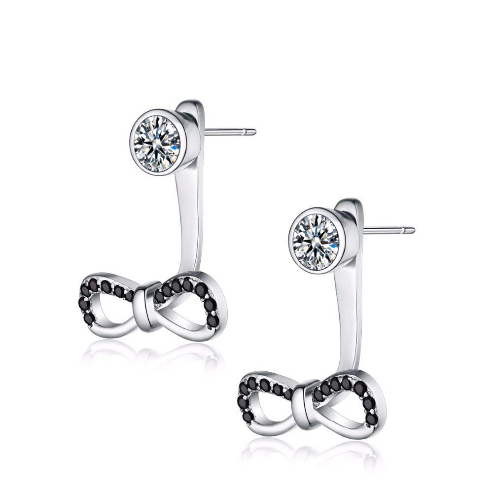 YCTTKDD Echte 925 Sterling Ohrringe Schleife-Knoten Schwarze Spinell Ohrstecker für Frauen Sterling Schmuck