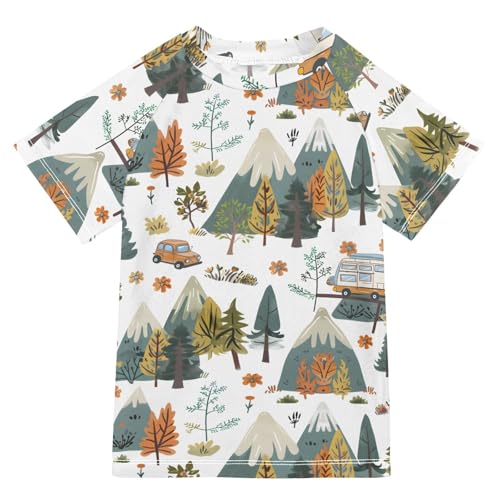 ALAZA Kids Rash Guard Boys Toddler Swim Shirts Short Sleeve Cartoon Village UPF 50+ 3T