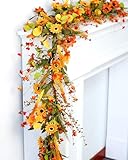 YUGALI 6 Ft Fall Garland Flower Greenery Halloween Autumn Decor Artificial Sunflower Leaves