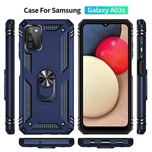 Pushimei For Samsung Galaxy A03S Case With Hd Screen Protector [Military Grade 16Ft. Drop Tested] Magnetic Ring Holder Kickstand Protective Phone Case For Samsung Galaxy A03S, Navy Blue #TOP5