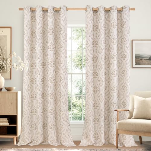  Linen Curtains with Floral for Living Room, 2 Panels - image 1