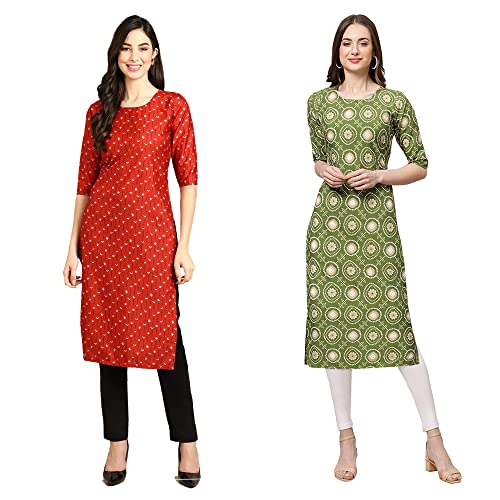 Image of Pinkmint Women's Crepe Digital Print Straight Kurta (Pack of 2)