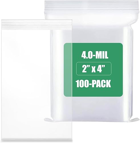 100 unidades, (2 x 4 pulgadas), bolsa transparente con cierre de cremallera de 4 mil de grosor, bolsas con cremallera, bolsas de plástico de