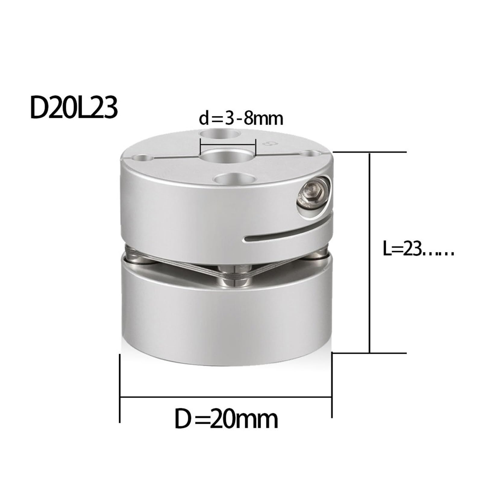 Eje del motor Acoplamiento de diafragma único L23D20mm Acoplador universal Servomotor Tornillo Acoplamiento de transmisión elástica 3-8 mm(7X7)