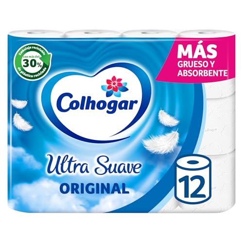 Colhogar Ultra Suave Original x12 - Papel Higiénico Suave - Paquete con 12 Rollos - Papel de Baño de 2 Capas - 100% Libre de Perfume - Blanco