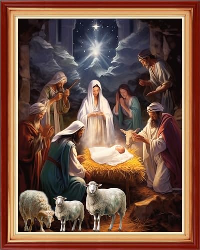 Image of Funxvoot Stamped Cross Stitch Kits Beginners Full Range of Embroidery Kits for Adults 11CT Embroidery Patterns Needlepoint Kits Printed Cross Stitch Kits-Nativity 16x20 inch