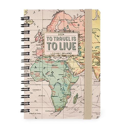 Legami - Agenda Settimanale Spiralata Small, 12 Mesi, da Gennaio 2024 a Dicembre 2024, Planner pieghevole 2024/2025, Chiusura con Elastico, Taschina finale, Rubrica, 8,5x13 cm, Tema Travel