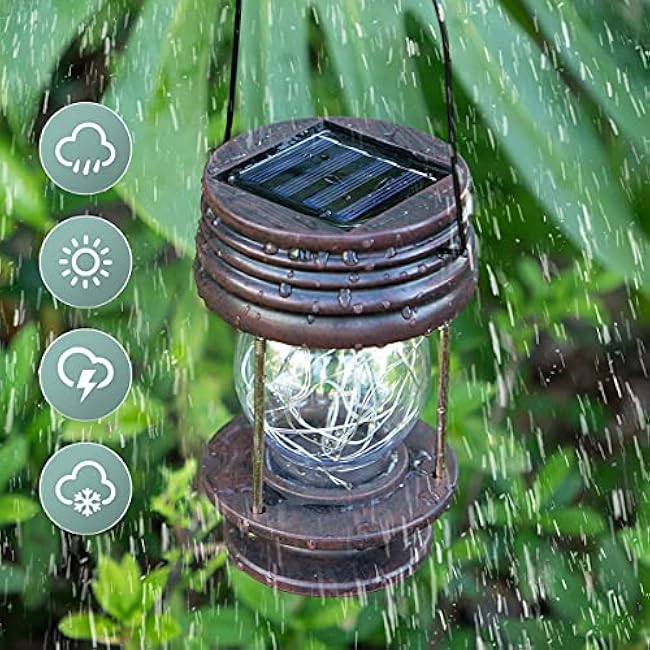 Solar Lanterns Outdoor Hanging Lights,2 Pack Waterproof Landscape Lights Solar Table Lamps with Retro Design, Warm Fairy Lights,Patio, Yard, Garden and Pathway Decor for Women Mom