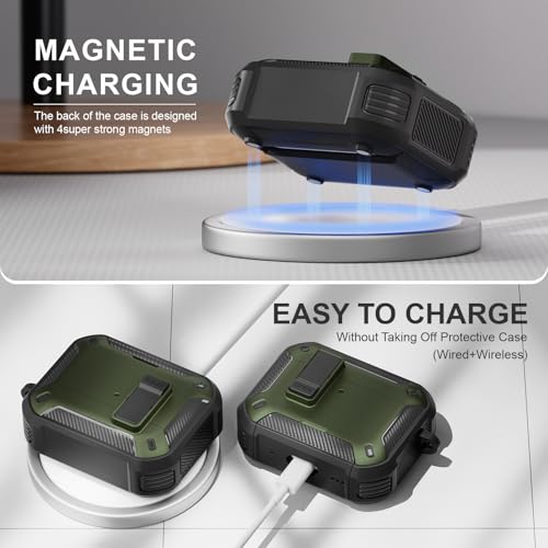 Image of for AirPods Pro 3 Case with Magnetic Lock and Phone Stand, Compatible with Magsafe Charging,with Carabiner&Cleaner kit for Apple iPod Pro 3rd Generation Cover(2025) Men Women (Grass Green)