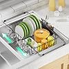 Simple Trending Expandable Dish Drying Rack in Sink, Adjustable Dish Drainers for Kitchen Counter, Inside Sink, Over The Sink with Utensil Holder, Black
