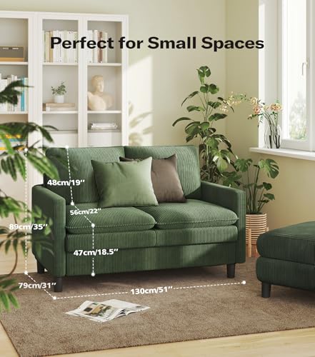 Image of Welzona 3-Layers Cloud Loveseat Sofa, 51 inch Corduroy Small Couch, Small Sofa
