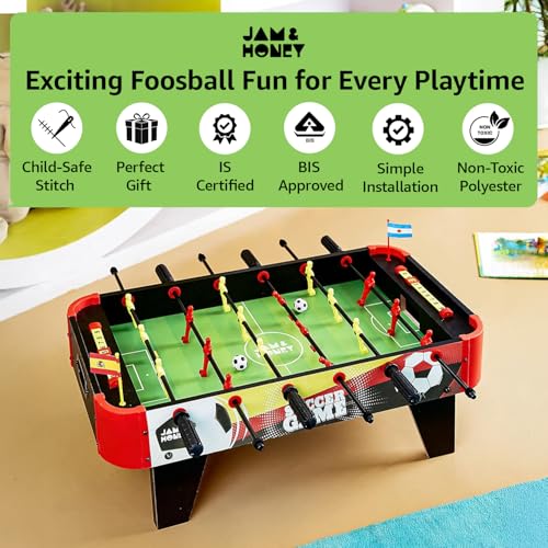 Image of Amazon Brand - Jam & Honey Foosball Table Game for Kids 6+ Years, BIS Certified Safe for Kids, Big Size Tabletop Football, Indoor Soccer for Family Fun, Multicolour