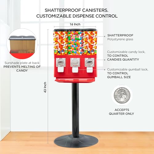 Image of Candy Machine Dispenser Gumball & Candy Vending Machine Supports Large Gum Balls with Coin Operated for Commercial Use Includes Anti Theft Lock Meets FDA Norms