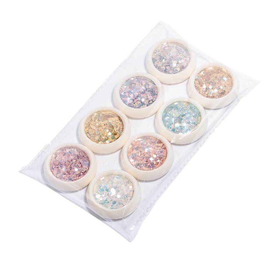 Nail Art Gradient Glitter Magic Color Changing Laser Thin Sequins Mixed Mirror Hexagon Shape Mermaid Flakes Spangles Palette Craft Glitters Holographic Manicure (8 PCSmailers) 1
