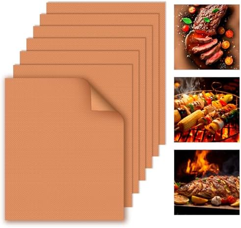 WIBIMEN Grill Mats for Outdoor Grill, Copper 7pcs Grill Mat, 100% Non-Stick PFOA Free 15.75 x 13