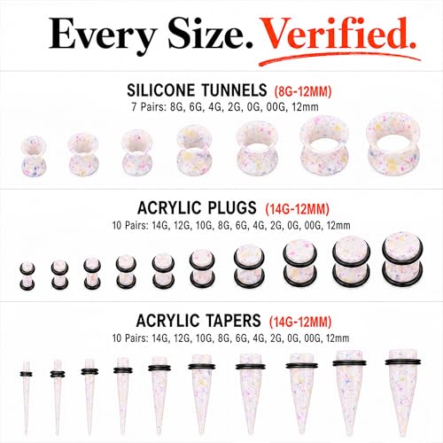 Image of BodyJ4You 54PC Ear Stretching Kit 14G-12mm - Aftercare Jojoba Oil - Acrylic Plugs Gauge Tapers Silicone Tunnels - Lightweight Expanders Men Women