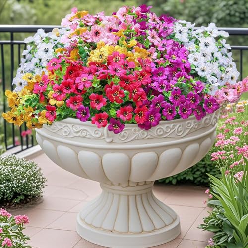 inreeme Artificial Fake Flowers Outdoor - 12 Bundles of 6 Colors Artificial Plants Outdoor Silk Flower for Decoration No Fade UV Resistant Faux Plastic Flowers for Garden Vase Baskets Hanging Pots