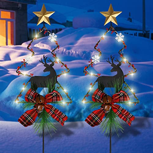 MorTime 2 Pack Solar Lighted Christmas Garden Stake Lights, 33in