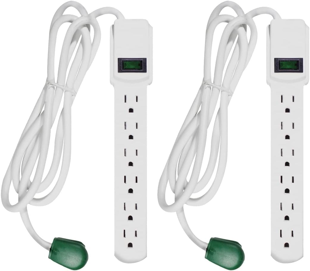 GoGreen Power Inc. (G-16106MS-2) 6 Outlet Surge Protector, 6FT Cord, White, 2 Pack