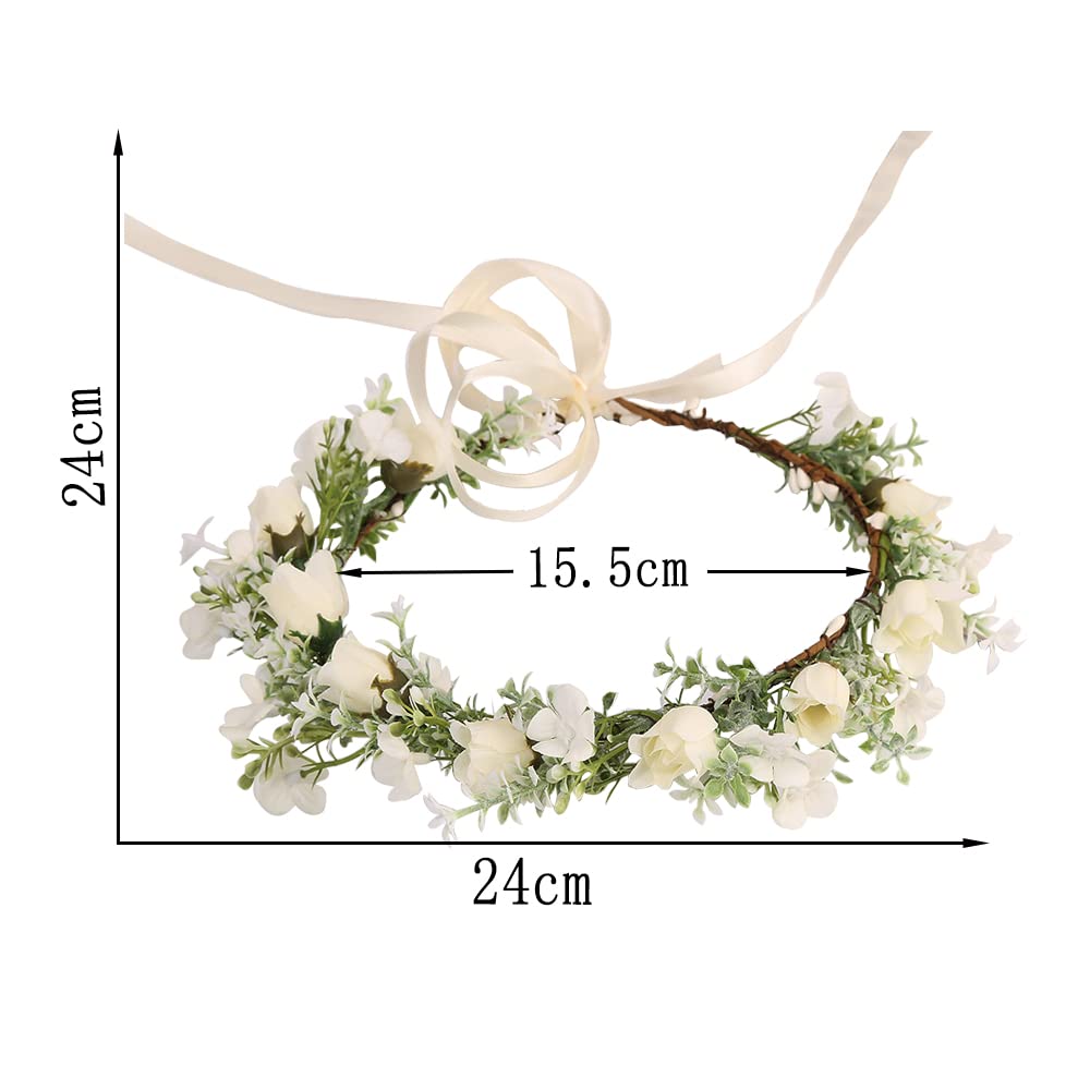Corona Di Fiori Per Capelli – Cerchietto Floreale Beige – Fiori In Stoffa E Resina – Per Matrimoni E Festival