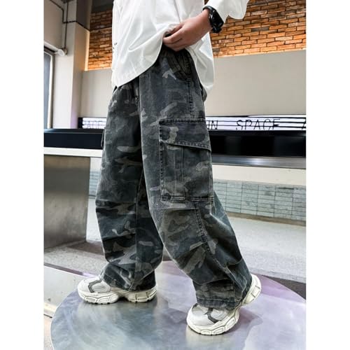 Boys Baggy Jeans Kids Teen Straight Wide Leg Cargo Jeans Loose Elastic Waist Denim Pants Y2K Trousers 3-15 Years2