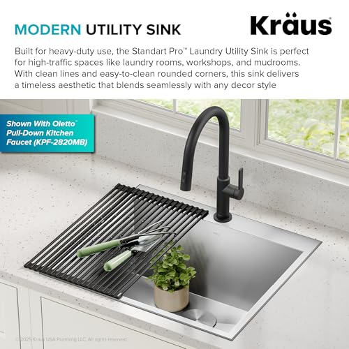 KRAUS Standart PRO 25-inch Drop-In Top Mount 16 Gauge Stainless Steel Single Bowl Laundry Utility Sink, KHT301-25L - image 5