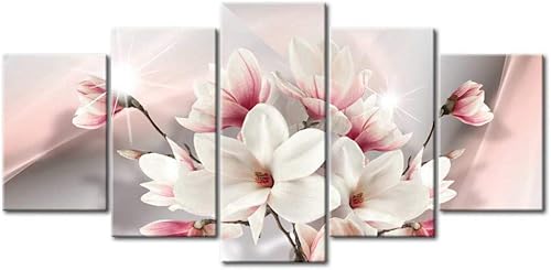 Miniatura 6 de Yj_art - Pintura floral en rosa en 5 cuadros de lienzo, giclée artístico para pared, decoración de hogar sala de estar