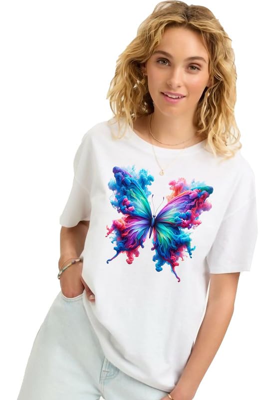 vlam Pink and Blue Butterfly Design Graphic T-Shirt for Women | Stylish Halfsleeve Roundneck T-Shirt for Women-picture-31