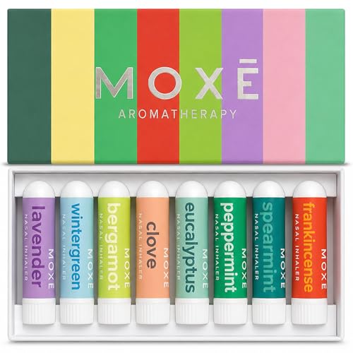 MOXĒ Nasal Inhalers Bundle, 8 Essential Oils, 100% Pure and Undiluted, Therapeutic Grade, No-Mess...