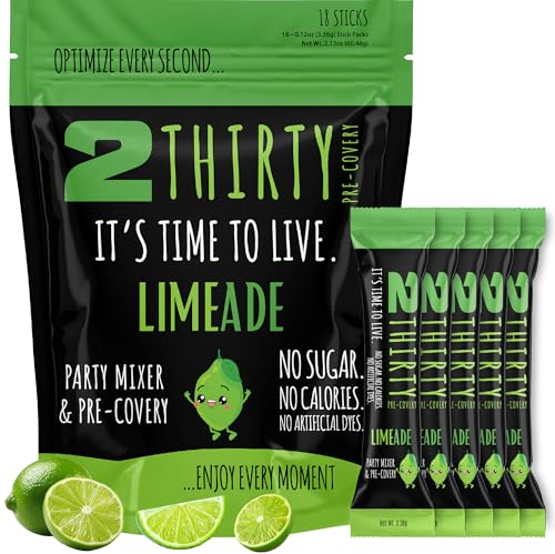 2THIRTY Hydration & Precovery Mixer | No Sugar, Zero Calories | Electrolyte Powder Packets + Vitamin B12, Aminos & Natural Herbs (18 Pack, Limeade)