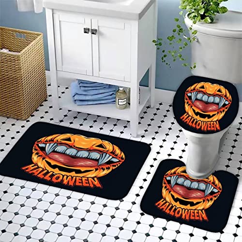 Badematten Set 3D 40x60 Halloween Entsetzen absorbierend 3-teiliges Flanell-Badezimmerteppich-Set maschinenwaschbare… – Bild 4