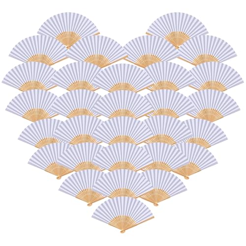 TiGog 50 leques de mão para casamentos, leques de papel, cor branca, para casamentos, casamentos, presentes, para casamentos, verão, festas, dia de nascimento, bricolage e decoração de parede