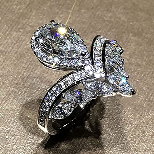 925 Sterling Silver Shiny Full Diamond Pear Marquise Cut Cubic Zirconia Rings Teardrop Crown Ring CZ Diamond Eternity Engagement Wedding Band Ring for Women F133 (US Size 6)3