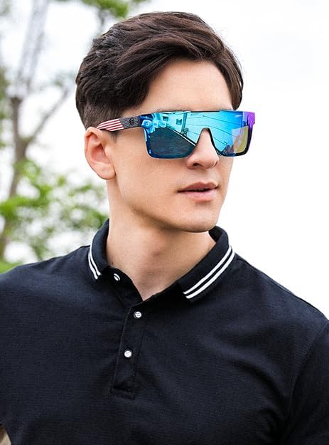 FEISEDY Polarized Sunglasses for Men, Oversized Square Flat Mirrored Z87 Lens, Fishing Driving Golf Outdoors Coastal B2990 - Image 2