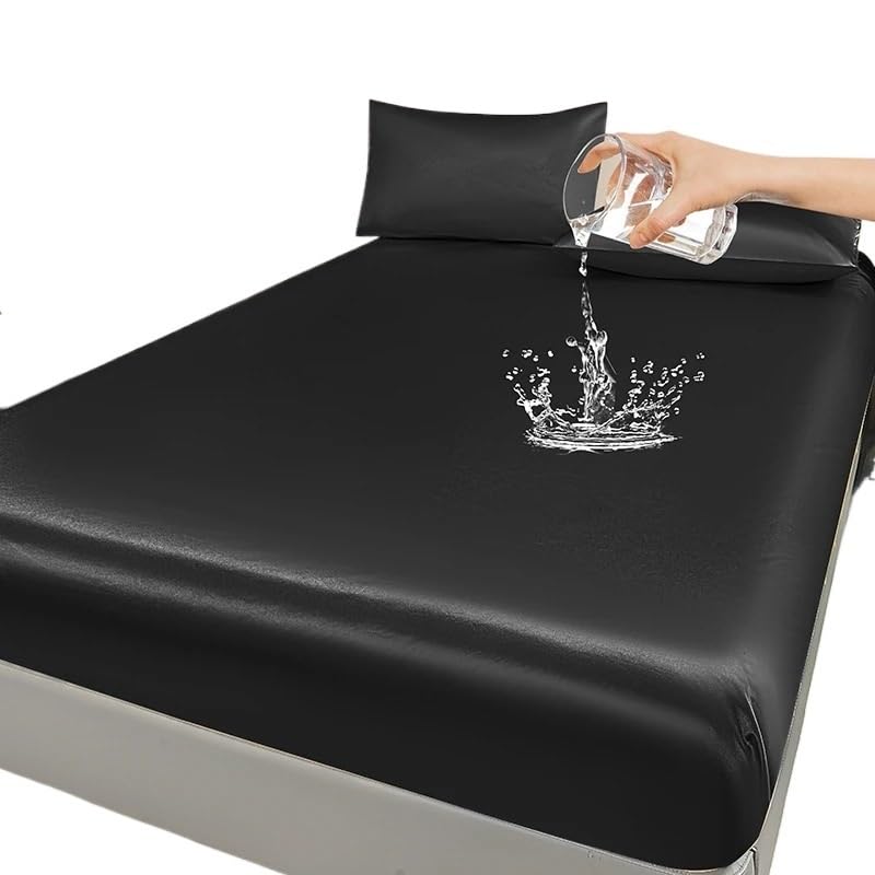 Funda de Colchón Impermeable Sábana Ajustable Impermeable con Banda elástica, Color Negro, Dorado y Blanco, Antideslizante(Golden,120x200x25cm)